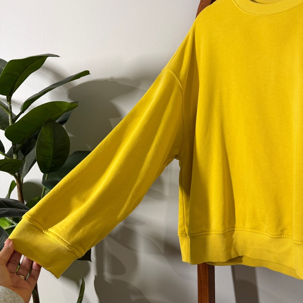 Old Navy 2X Mustard Yellow Good Vibes Crew Long Sleeve Pullover Sweatshirt - Picture 3 of 10